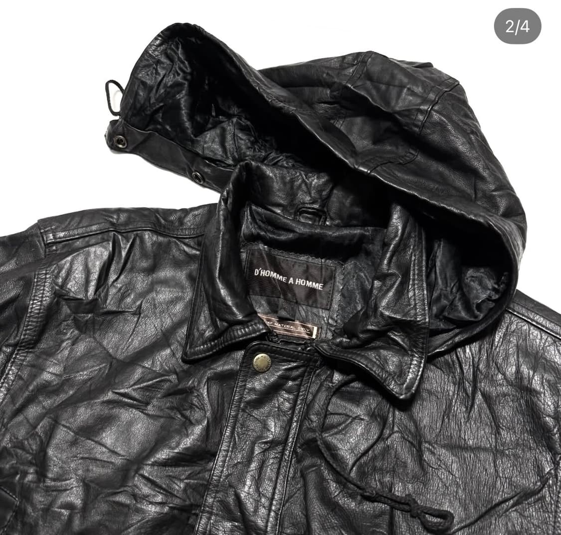 D Homme A Homme - 후디드 레더 파카 코트 상품이미지2