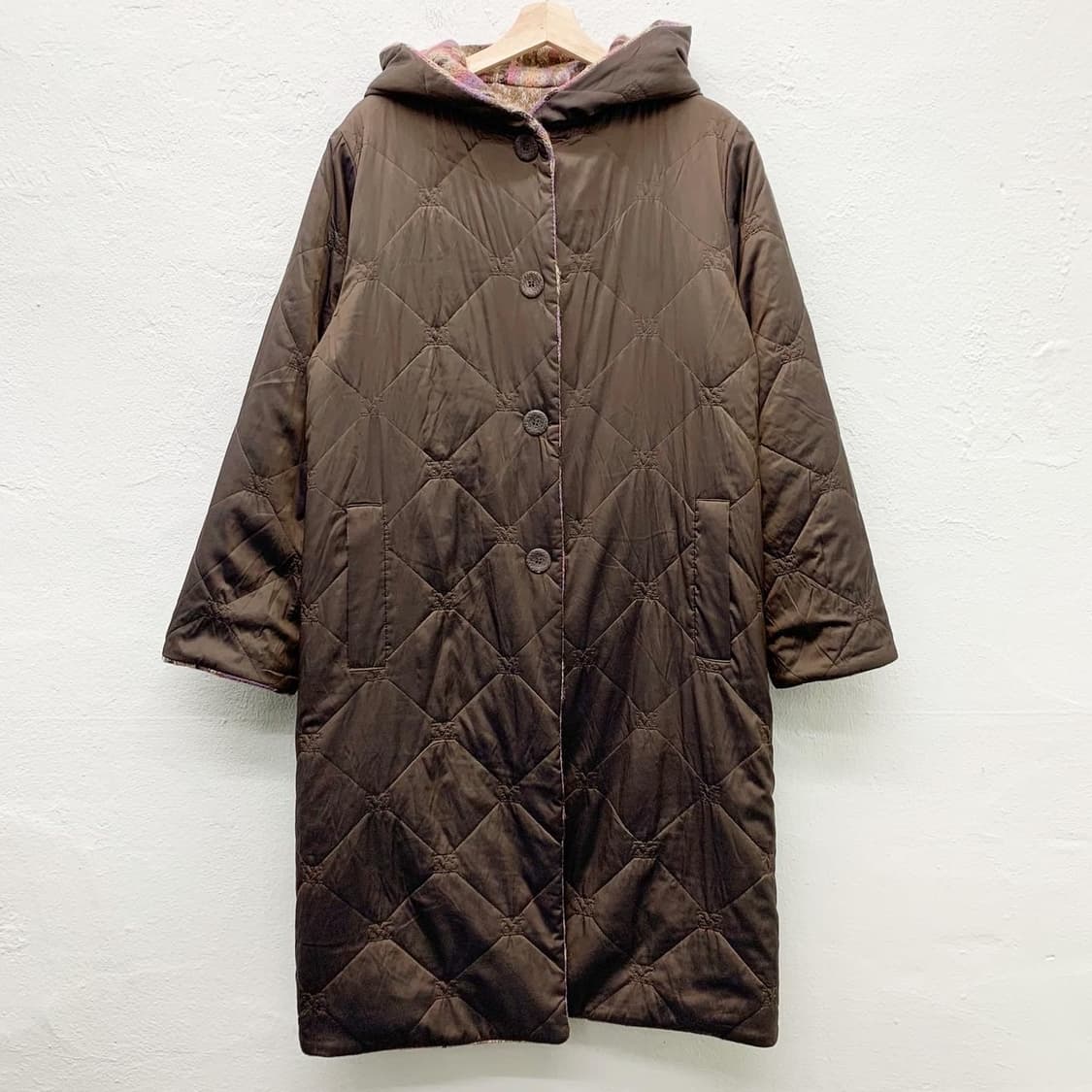 미쏘니 플라워 패턴 울 리버시블 브라운 퀼팅 코트 상품이미지6