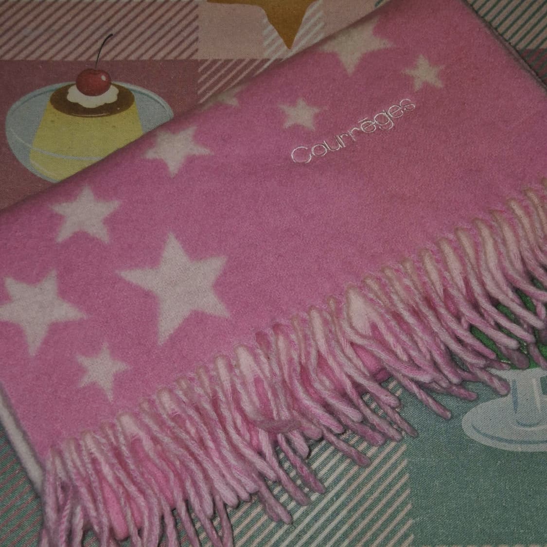 90s 꾸레쥬 핑크 스타 앙고라 울 머플러 상품이미지8