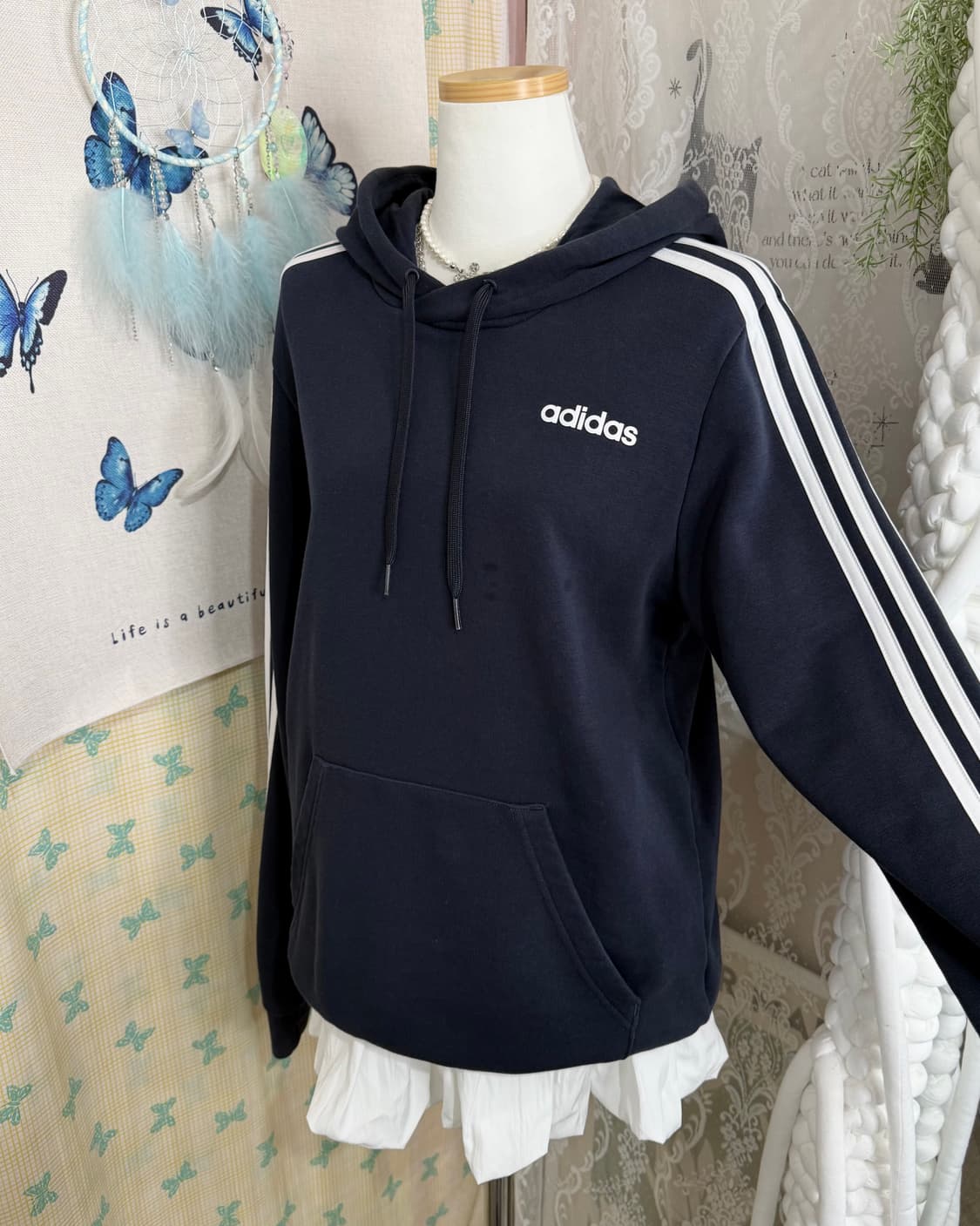 아디다스 네이비 삼선 후드 티셔츠 상품이미지5