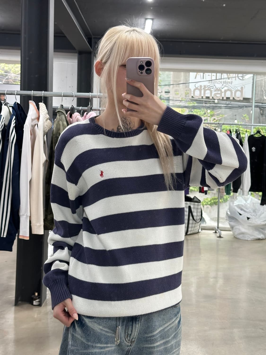 폴로 랄프로렌 스트라이프 네이비 화이트 긴팔 니트 상품이미지3