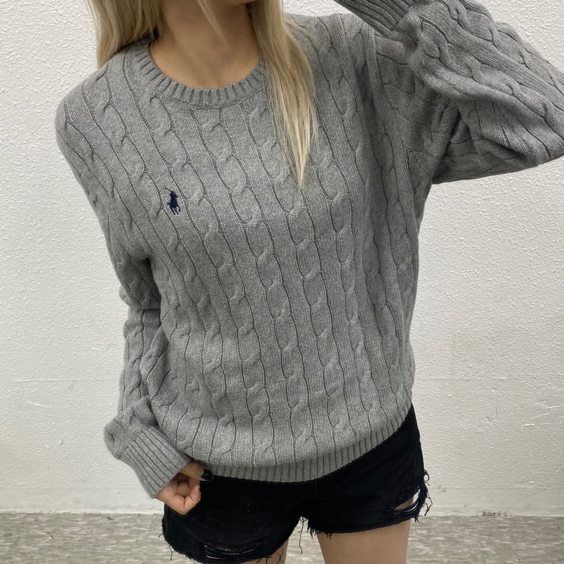 폴로 랄프로렌 네이비포니 그레이 꽈배기 니트 L 상품이미지1