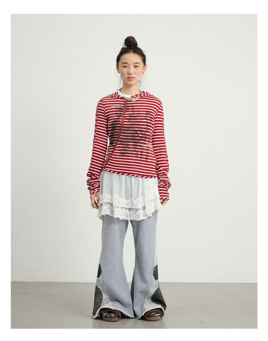 ACHIHARA 후드집업 티셔츠 스트라이프 후드넥 상품이미지4