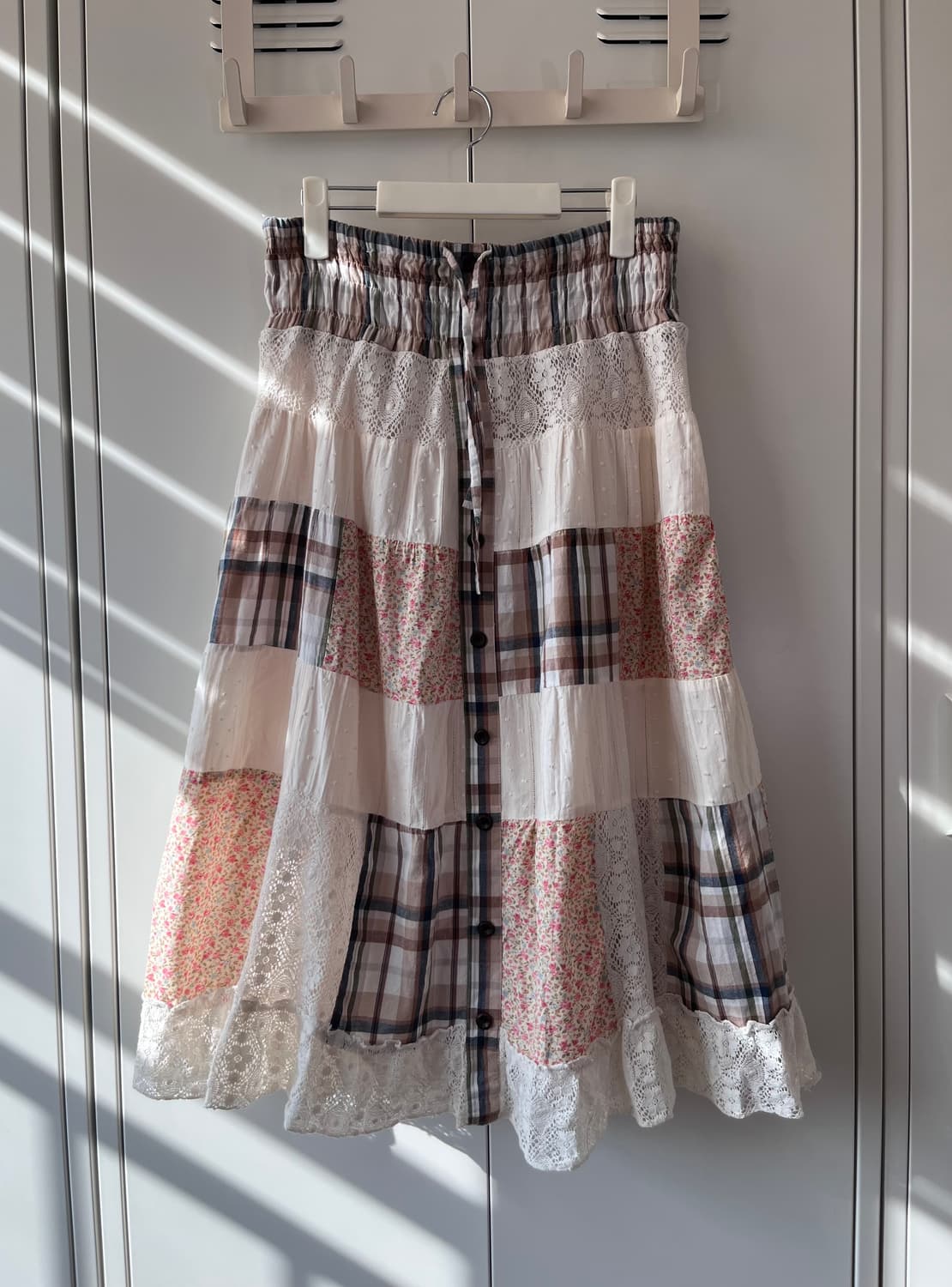 Vintage 모리걸 사각 패치워크 잔꽃 레이스 스커트 상품이미지1