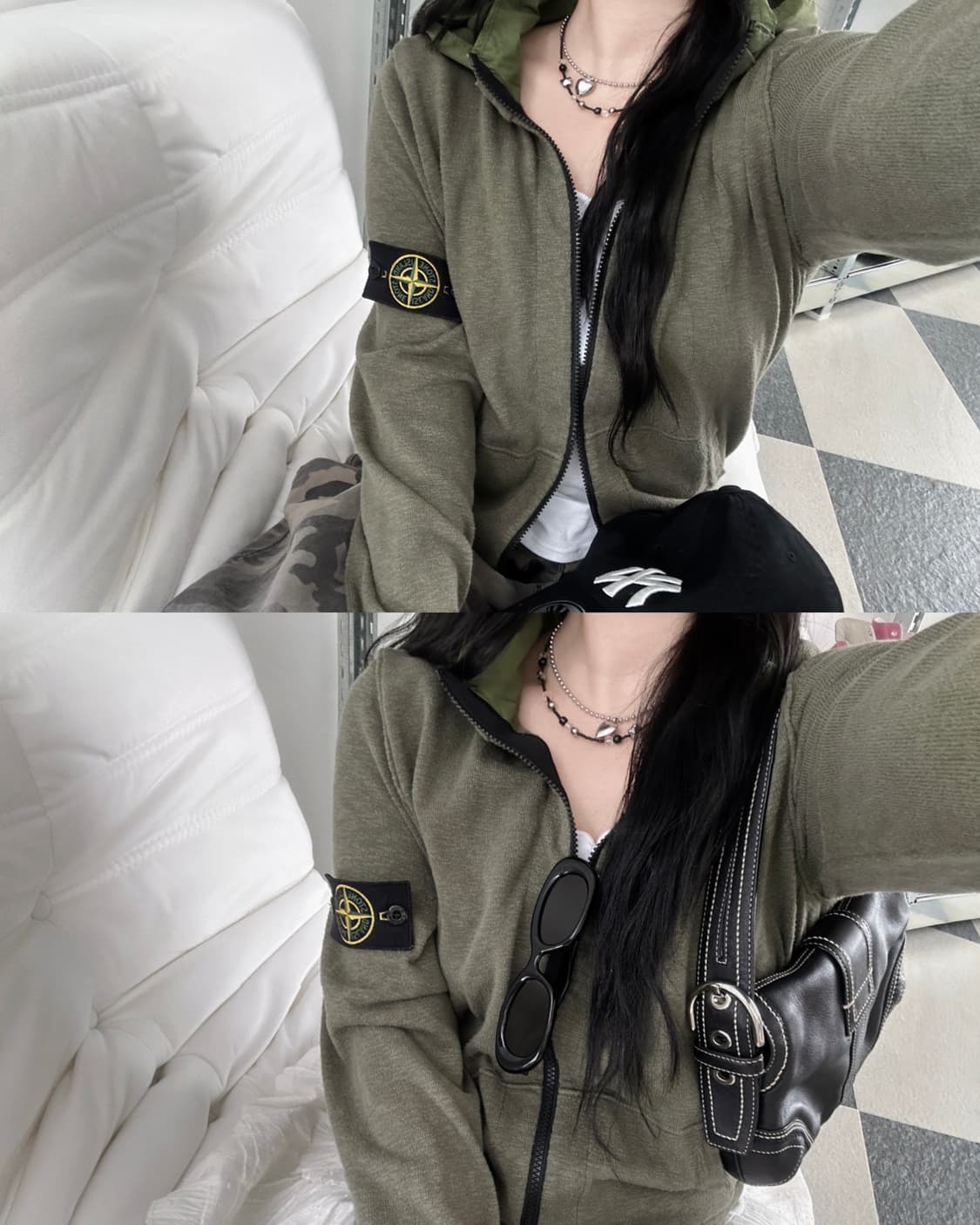 스톤아일랜드 와펜 나일론 배색 니트 후드집업 상품이미지2