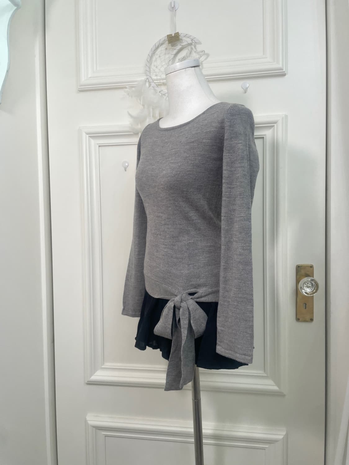 gray bow point slim wool knit top 상품이미지2