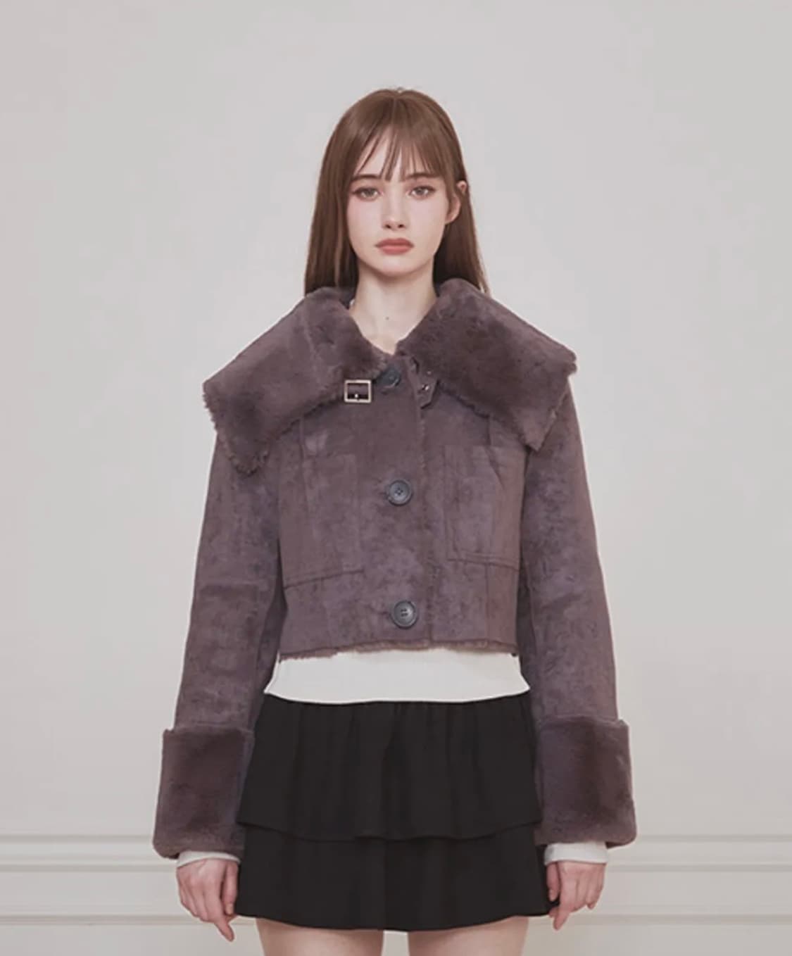 낫유어로즈 세일러 퍼 무스탕 챠콜 S 상품이미지1