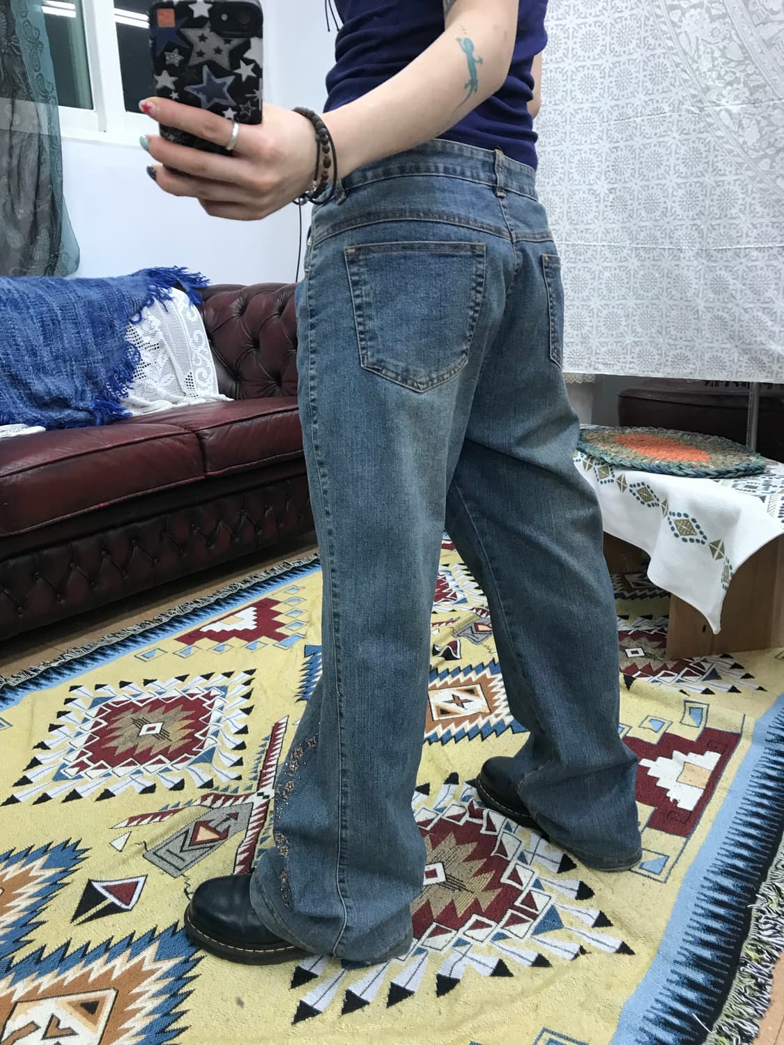 제페니즈 빈티지 여성 플라워자수 데님팬츠 상품이미지2
