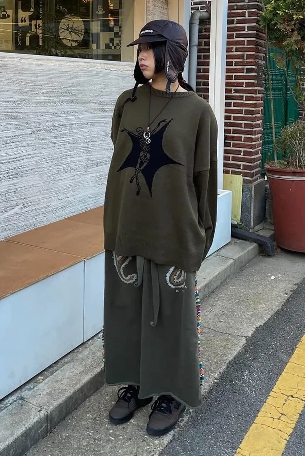 SUADE 스컬 스타 니트 올리브 상품이미지3