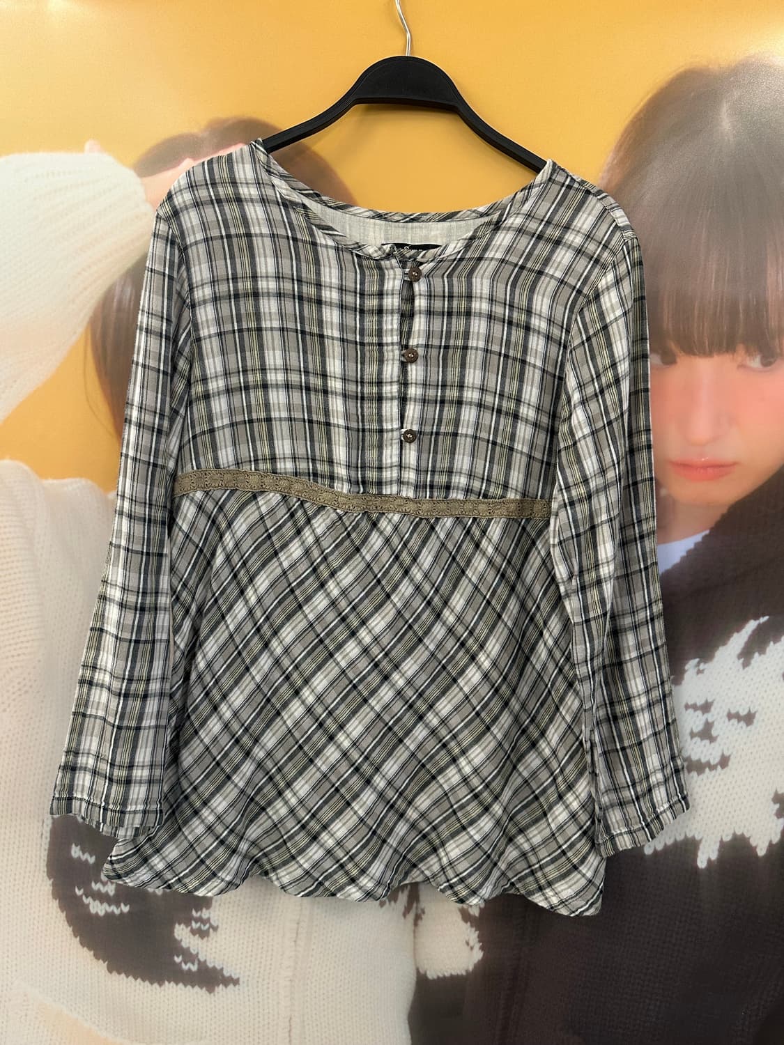 VINTAGE 빈티지 그린체크 모리 블라우스 상품이미지1