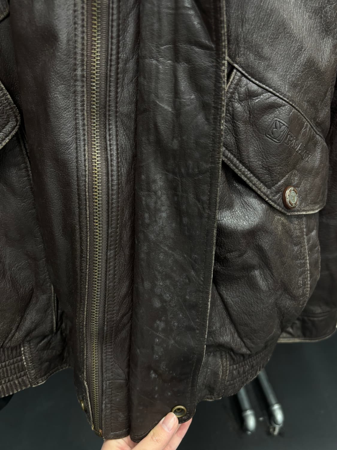 플레이보이 드럼다이 레더 히이넥 봄버 자켓 상품이미지7