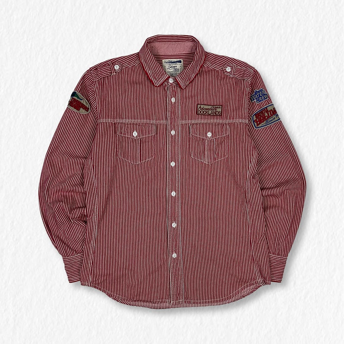 LuckyStore Tailors 패치 스트라이프 셔츠 레드 상품이미지1