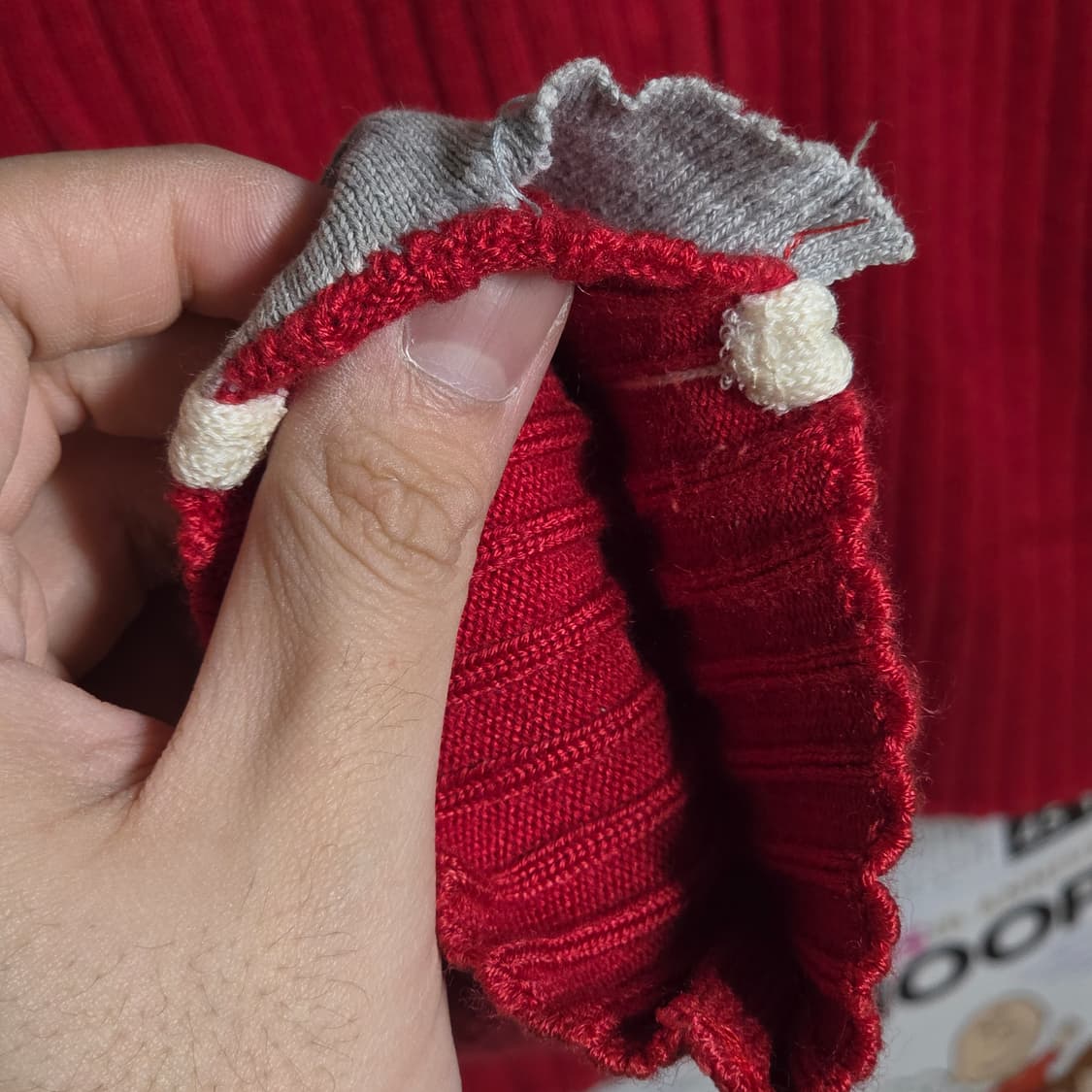 후부 데님 배색 레드 니트 집업  상품이미지5