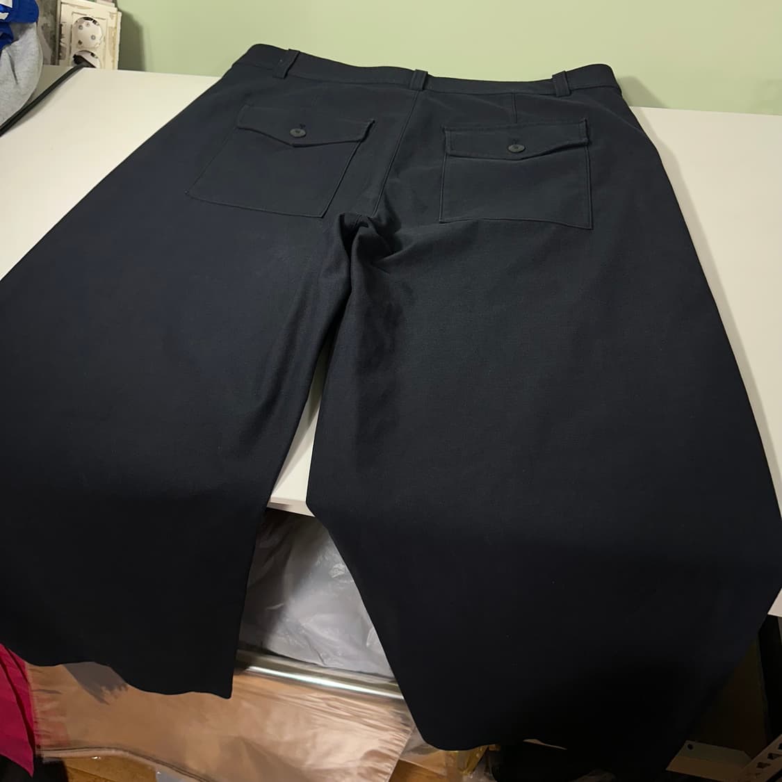 XL-XXL 34 유니클로 다크네이비 하이웨스트 와이드핏 투포켓 코튼팬츠 상품이미지2