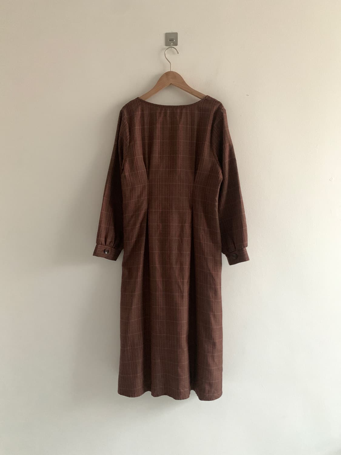Check Square Neck Button Dress 상품이미지9