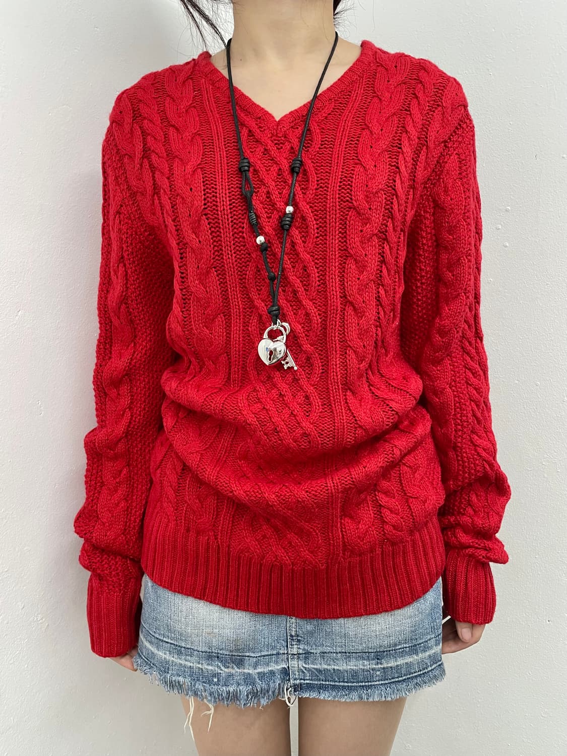 레드 케이블 니트 상품이미지1