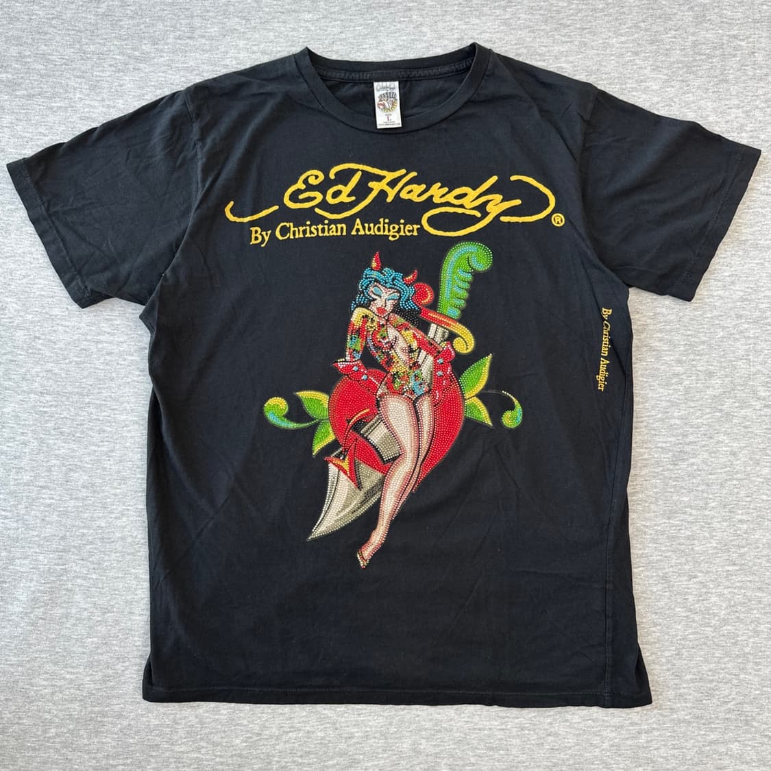 [L] Ed Hardy 에드 하디 올 큐빅 데빌 핀업걸 빈티지 반팔 상품이미지1