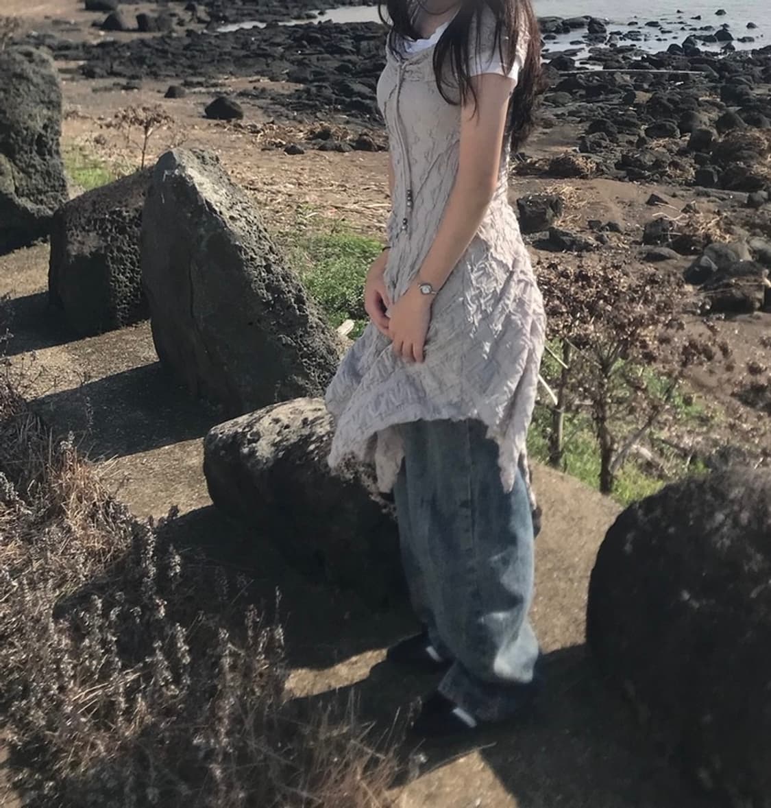 드로우 스트링 오프숄더 드레스 (베이지) 허그 유어 스킨 상품이미지4