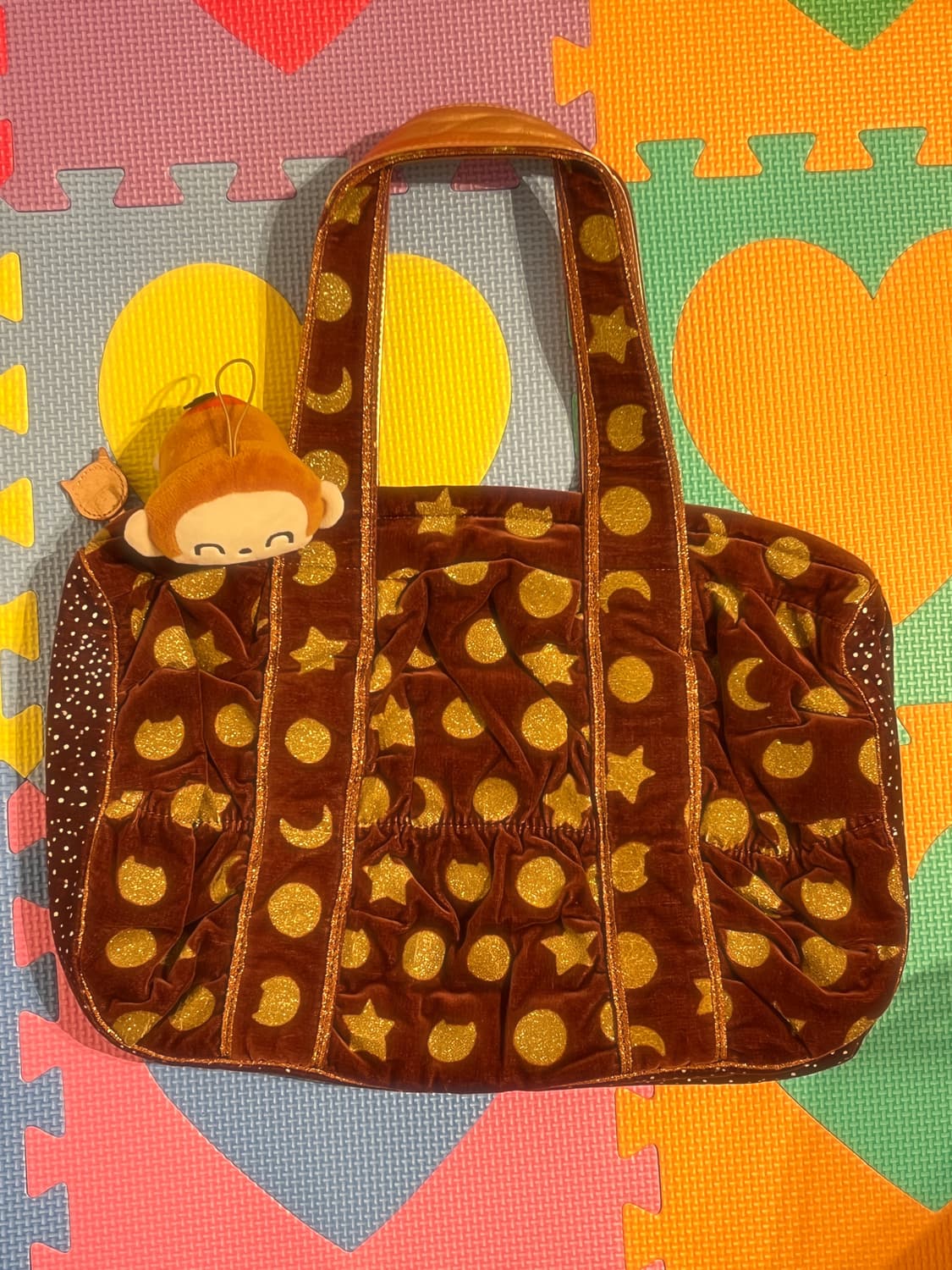 츠모리치사토 네코별 벨벳 토트백 🐒브라운 상품이미지2