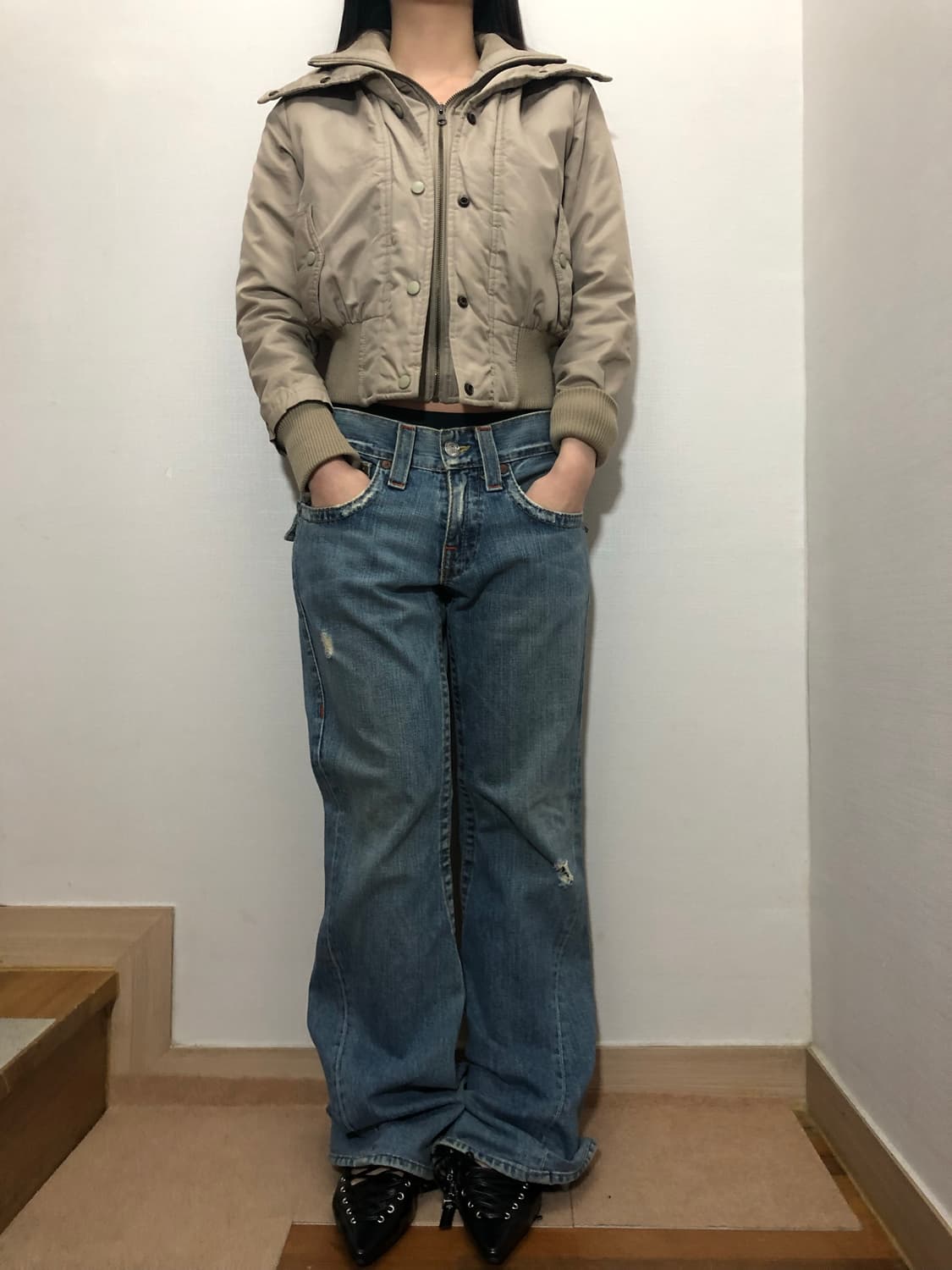 빈티지 베이지 하이넥 점퍼 상품이미지5