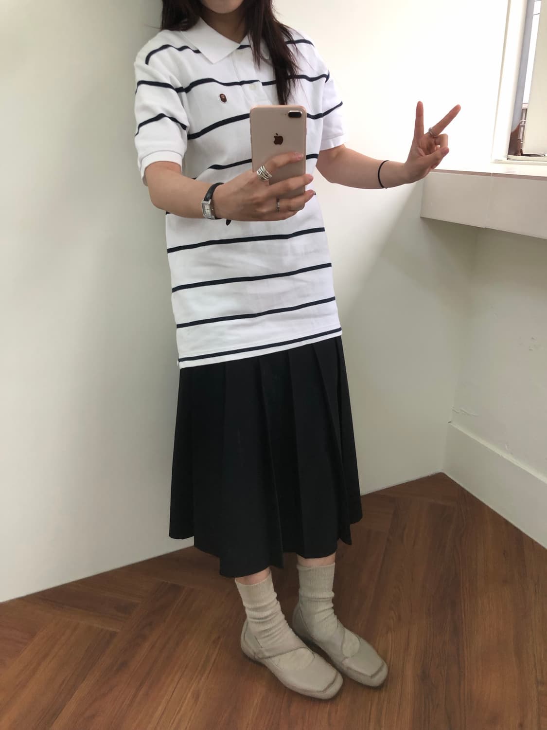베이프 스트라이프 피케셔츠. 반팔 카라티 상품이미지1
