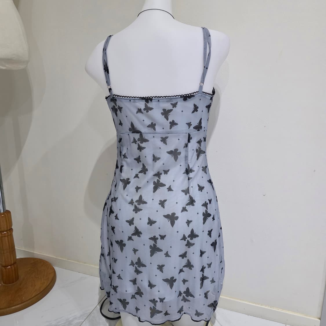 빈티지)블루x블랙 버터플라이 백예린깔 y2k오네갸루 딱붙메쉬여름원피스 상품이미지4