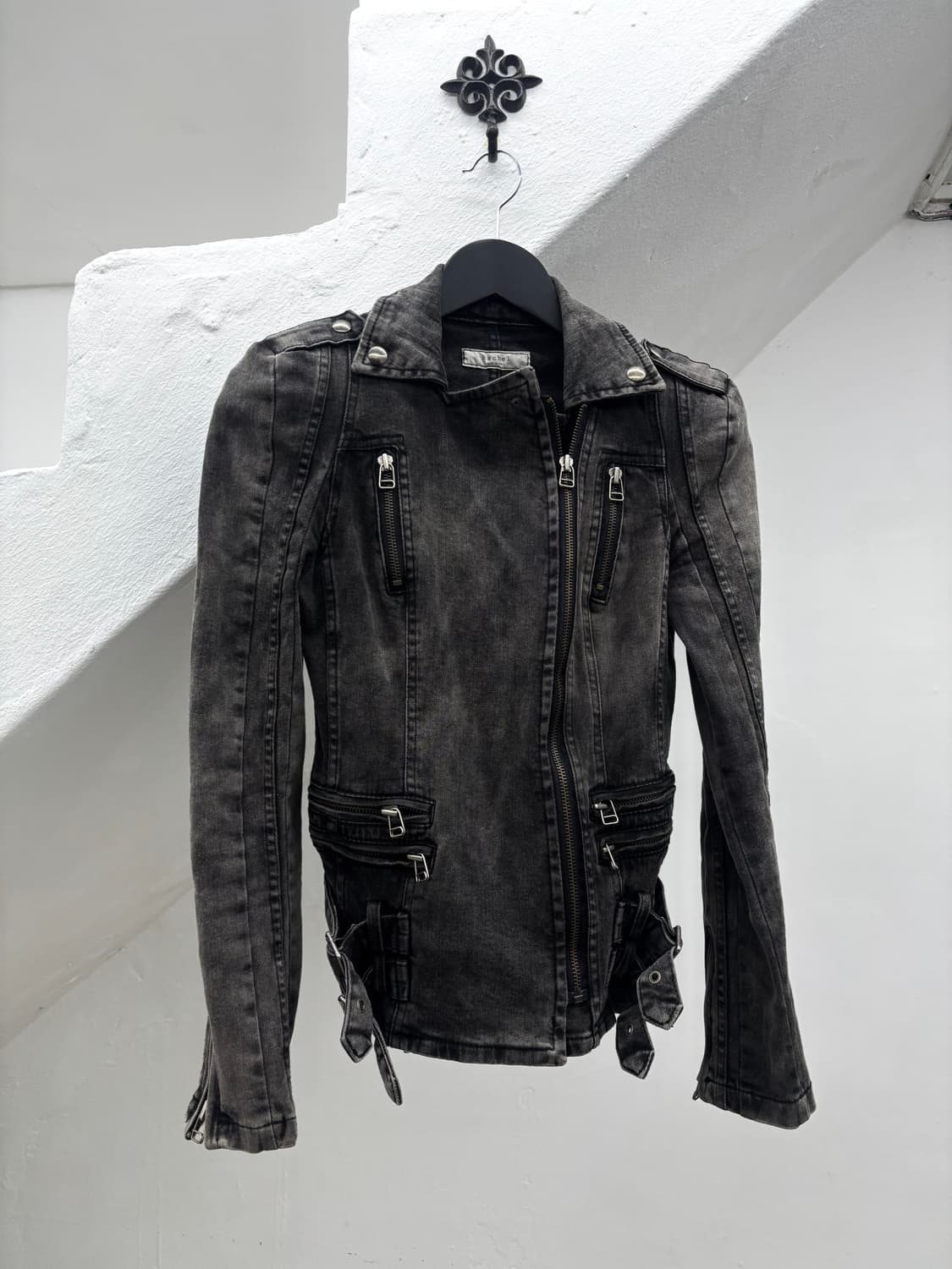 Stone washed biker denim jacket   상품이미지1