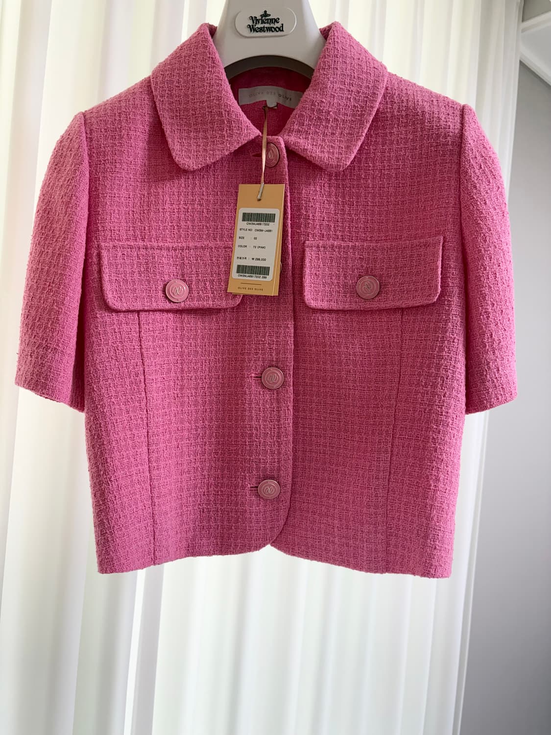 올리브데올리브 크롭 싱글 트위드 자켓 - 핑크 상품이미지1