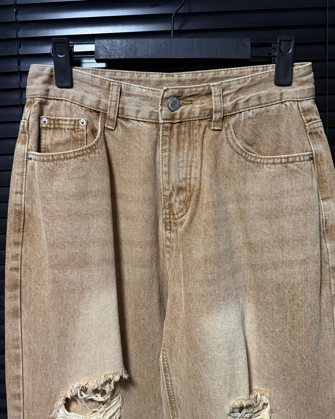 B7 샌드 워싱 베이지 찢청 디스트로이드진 무파진 26 27 데님 워크 상품이미지3