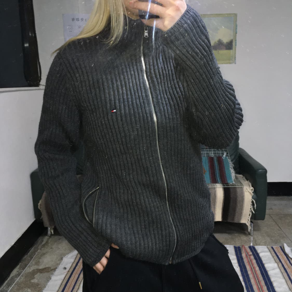 투티/0320 tommy hilfiger 울 안감 니트 집업 플리스 자켓 상품이미지2