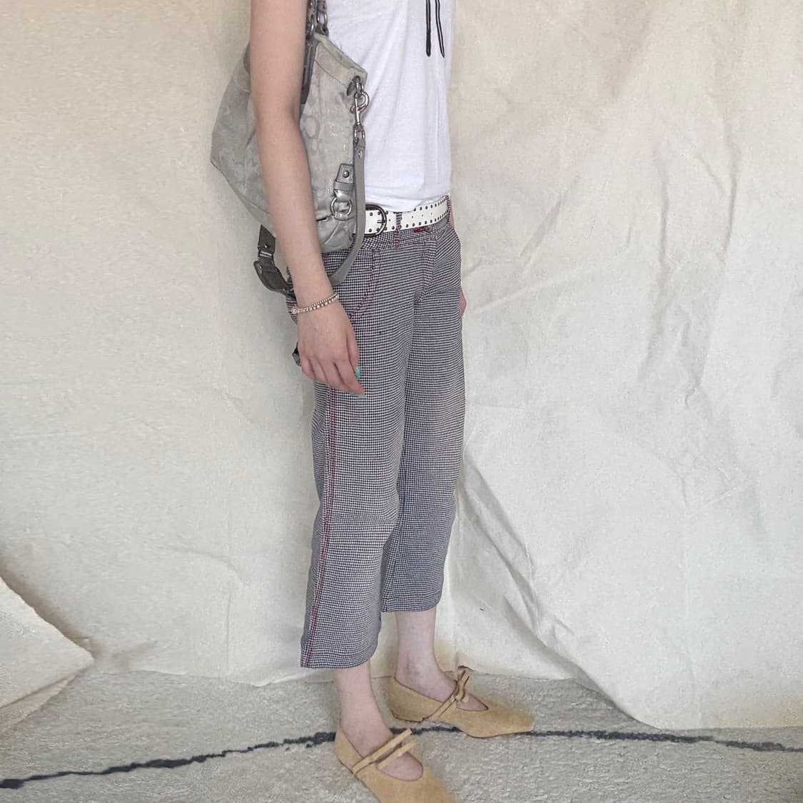 Houndstooth Pattern Cropped Capri Pants  상품이미지4