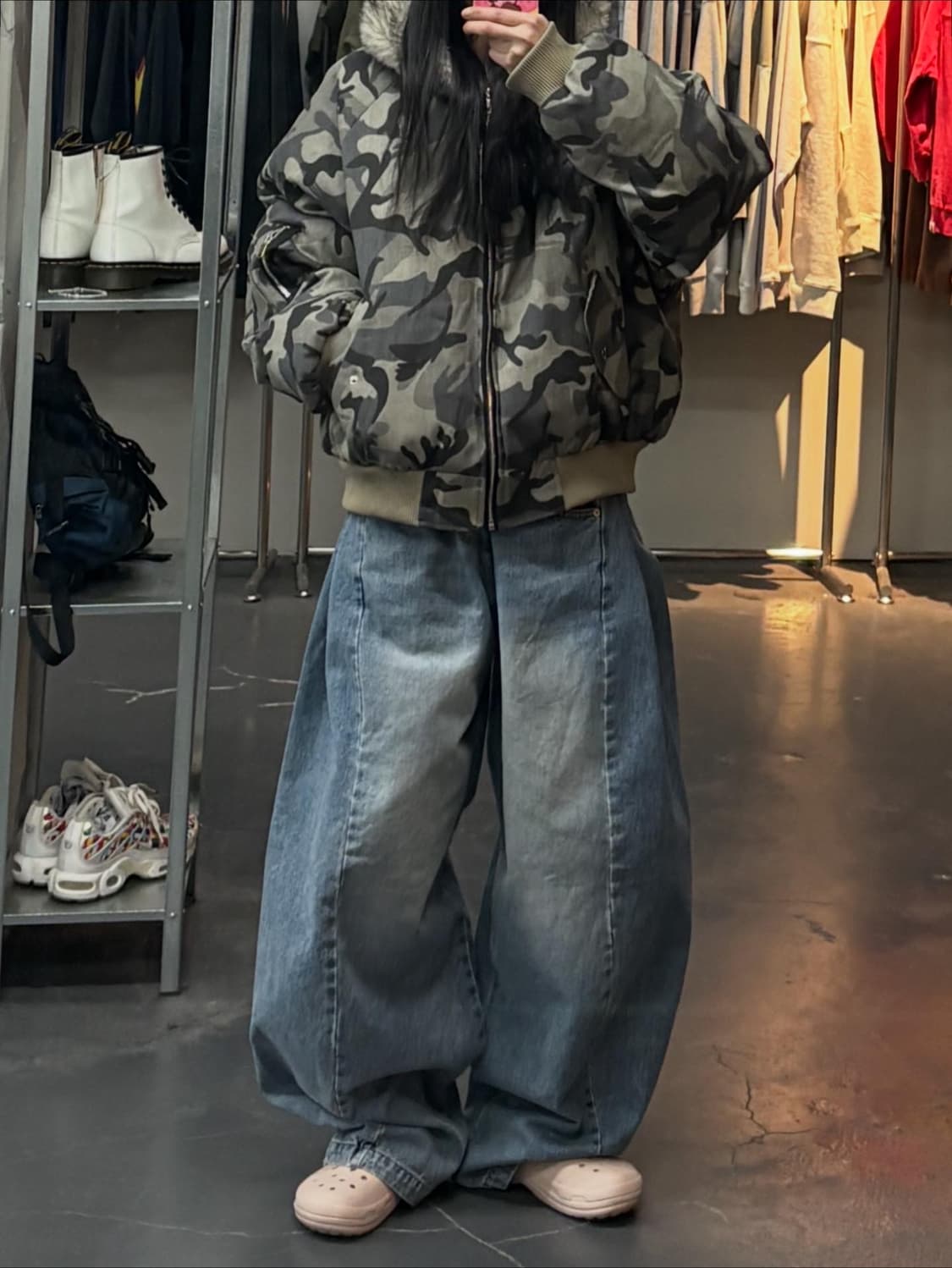 빈티지 카모 퍼 후드패딩 자켓 A3160 상품이미지1