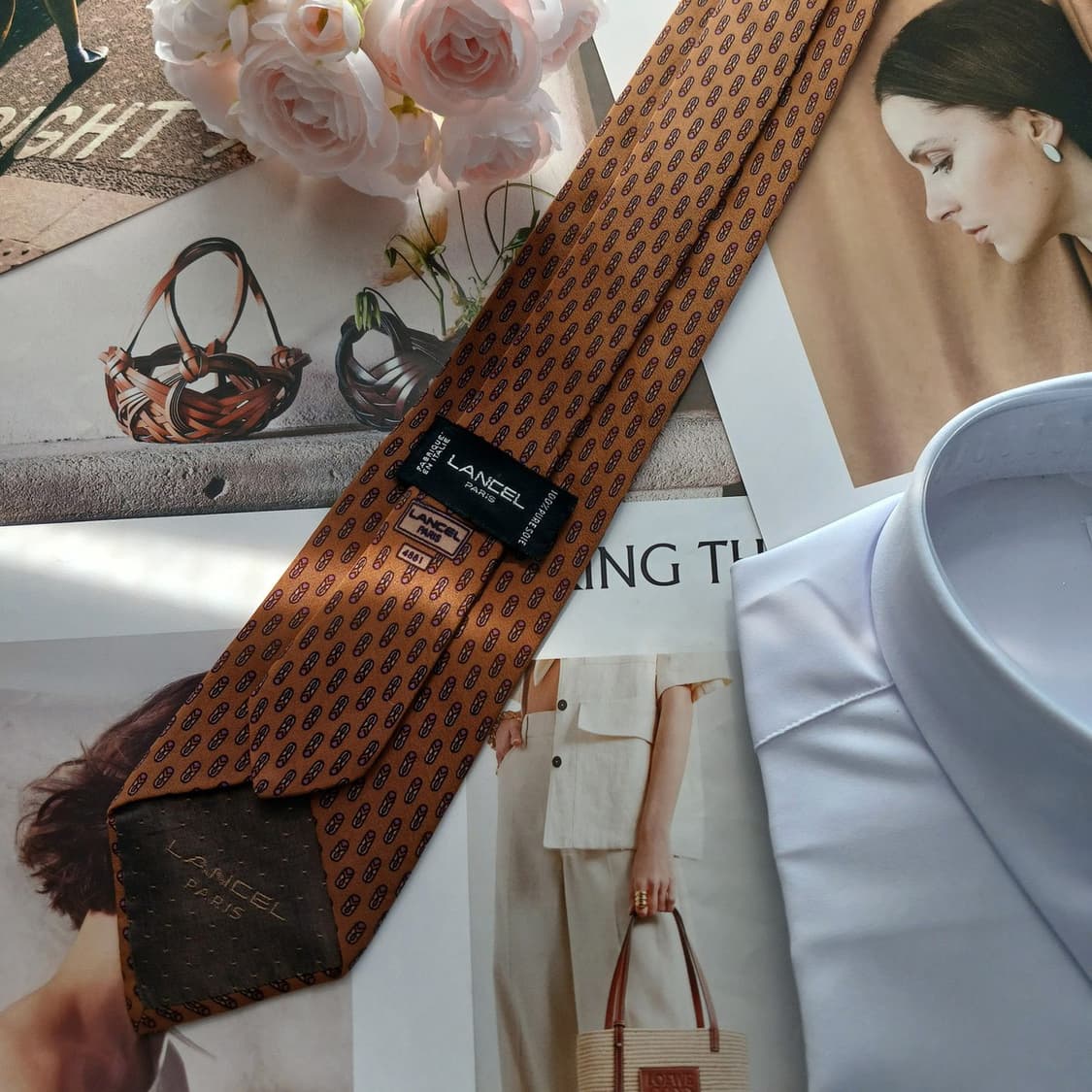 란셀 실크 브라운 미니 패턴 슬림 넥타이 7.9cm A등급 A18740
 상품이미지4