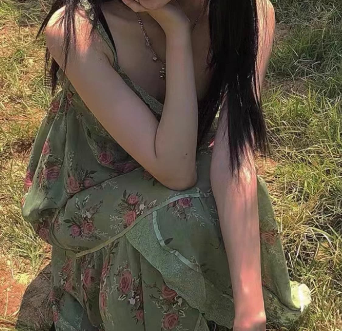 그린 꽃무늬 레이스 롱 원피스 상품이미지1