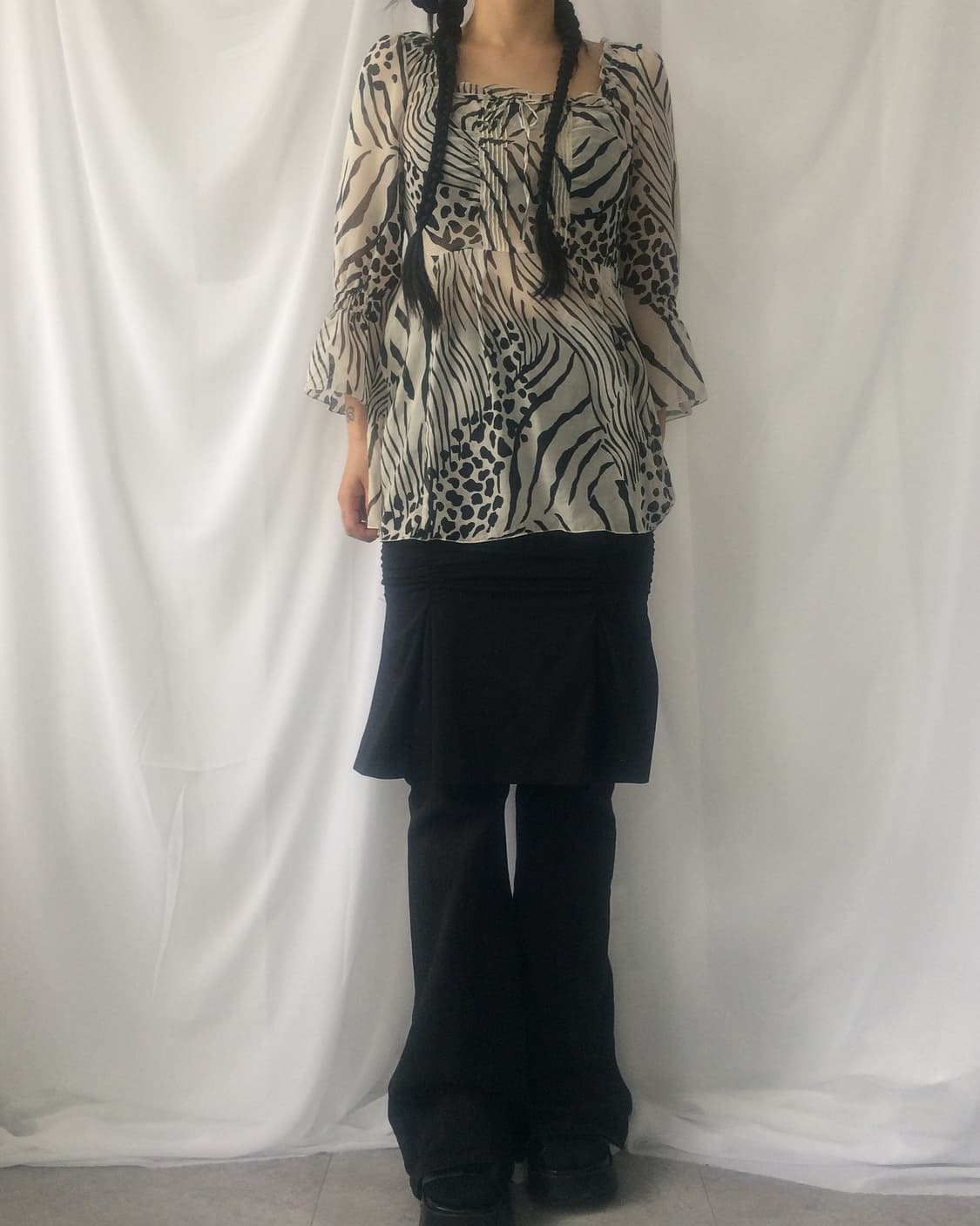 Pattern mixed blouse 상품이미지1