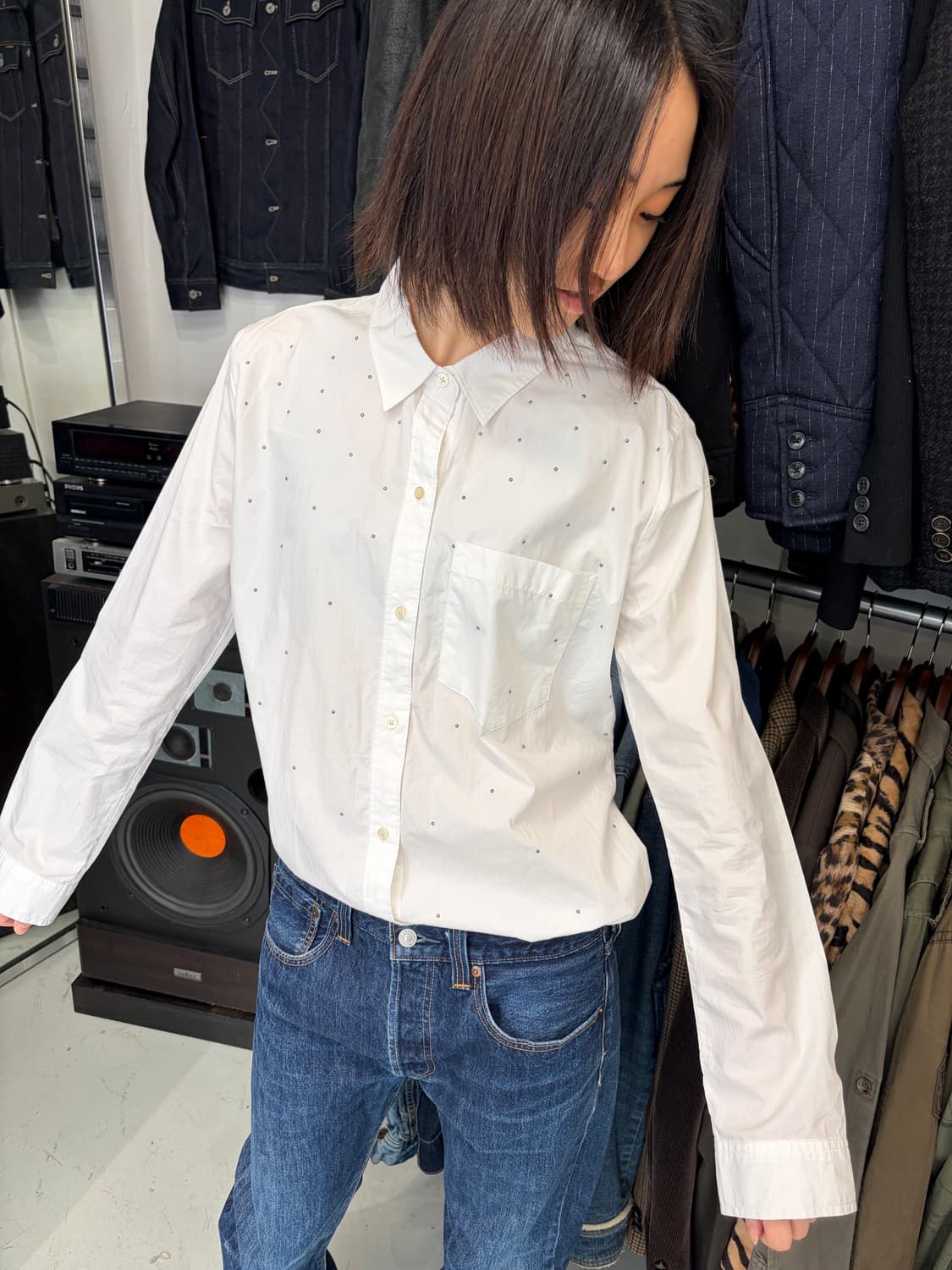 Gap 도트 화이트 코튼 셔츠 상품이미지1