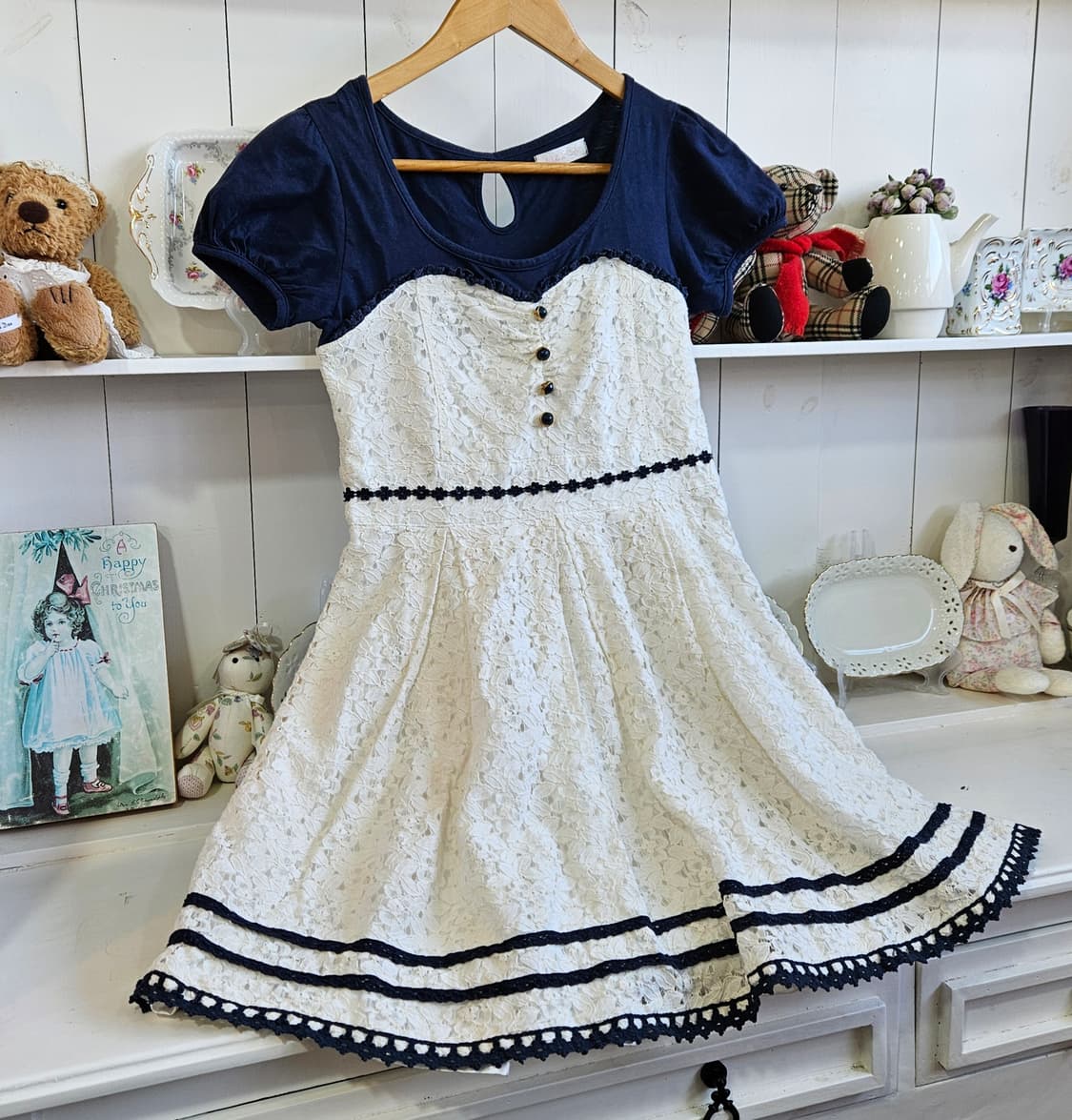 리즈리사(LIZ LISA) 네이비 배색 레이스 원피스 상품이미지2