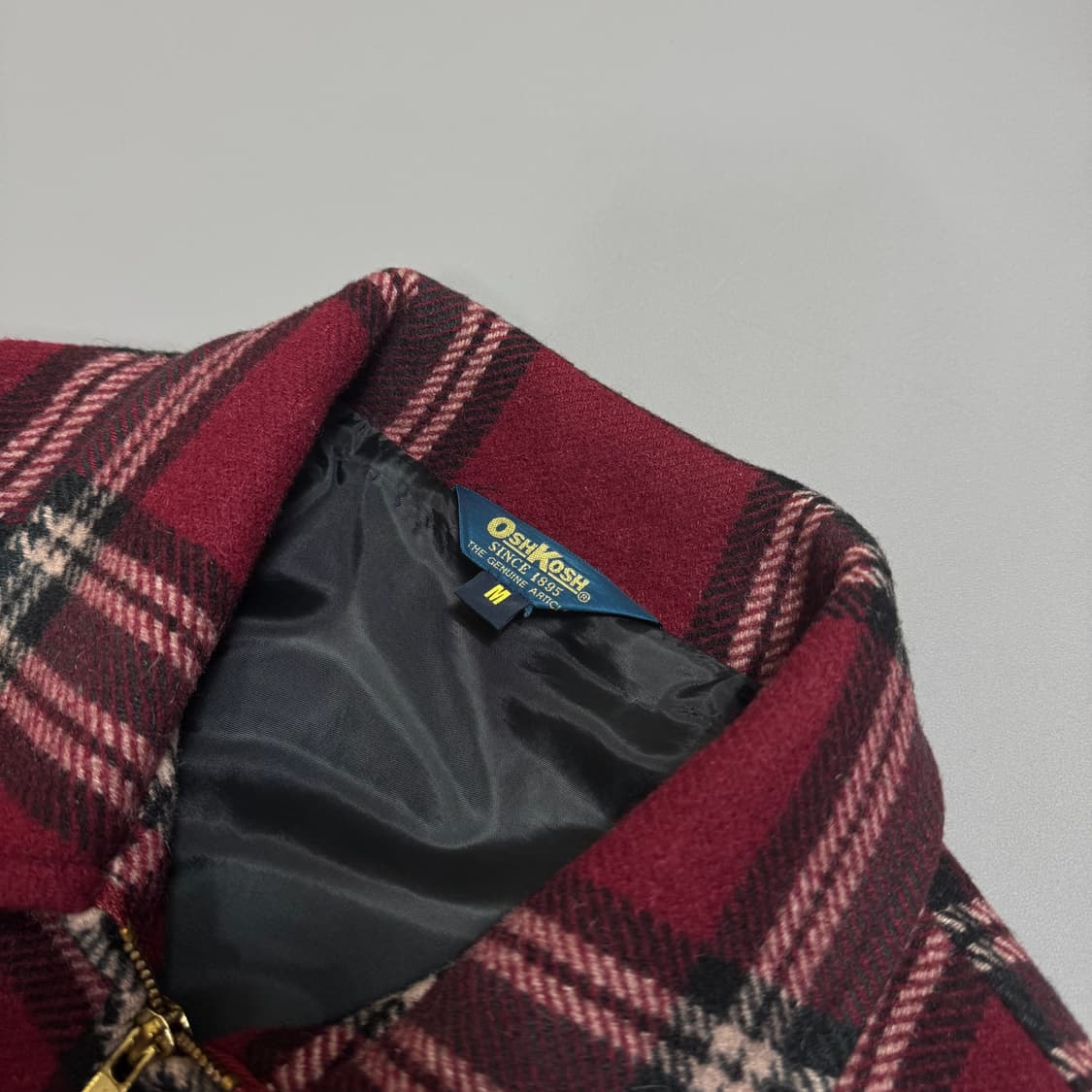 오시코시(OSHKOSH) 버건디 믹스 체크 패턴 혼밥 집업 블루종 자켓 상품이미지3