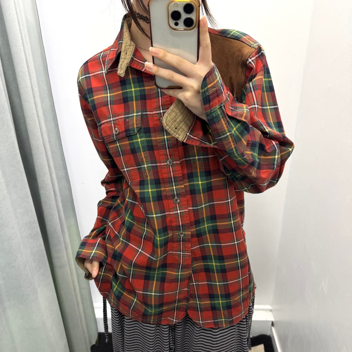폴로 오렌지 체크 레더탭 셔츠 상품이미지2