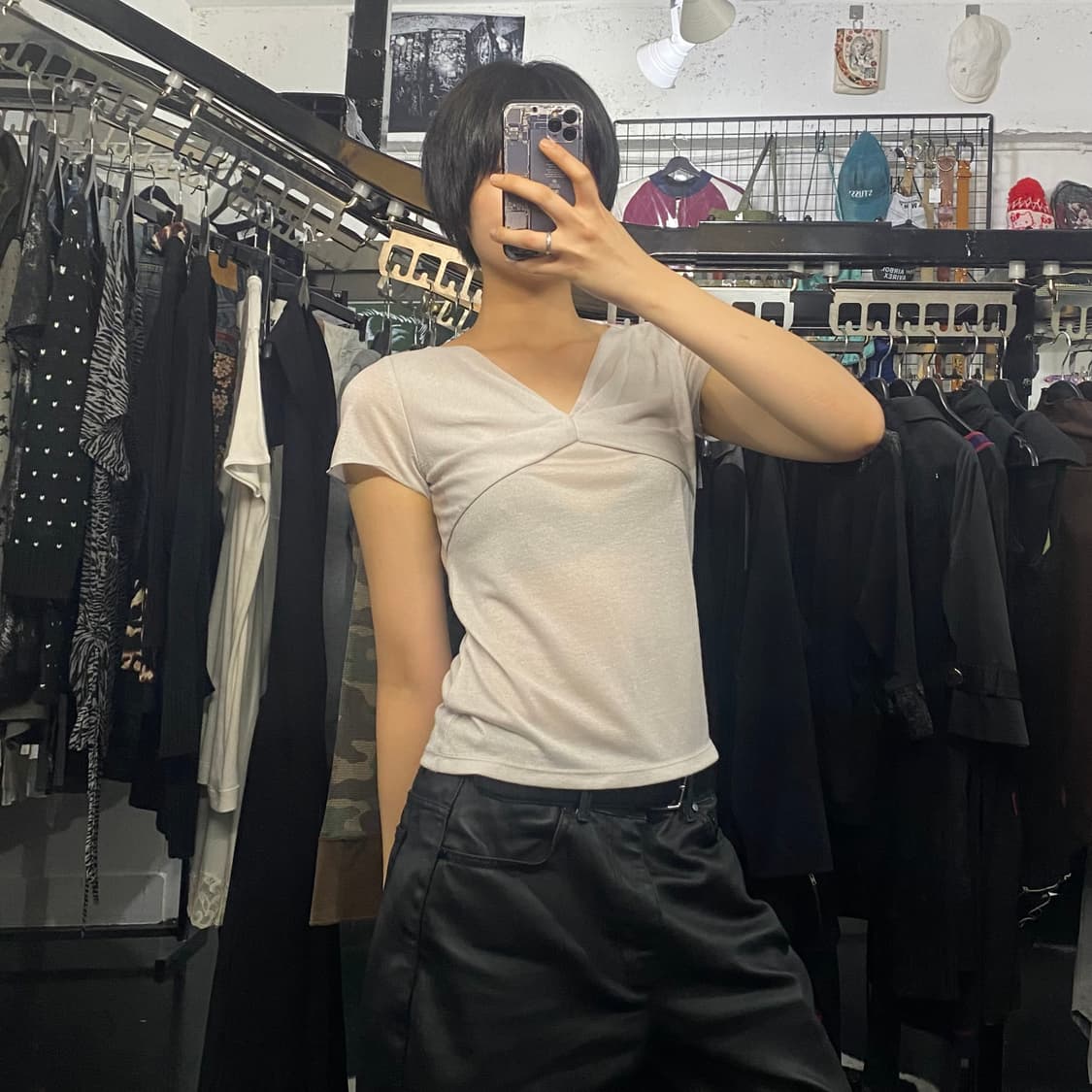 Japanese vtg 꼬임 디테일 글리터 반팔 티셔츠 상품이미지7