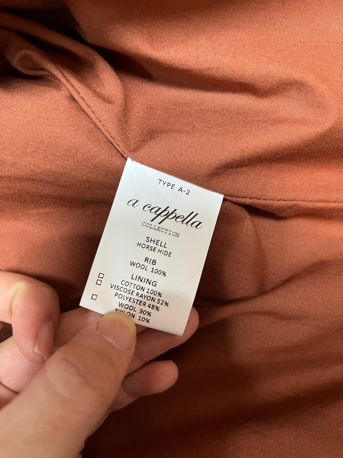 택포80)아카펠라클로딩 Lot.117 A-2자켓 44 신키 홀스하이드 상품이미지4