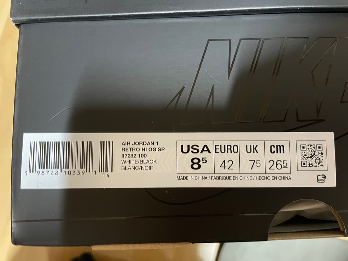 조던 1 x 프라그먼트 x 유니온 LA 하이 OG SP 화이트 블랙 상품이미지3