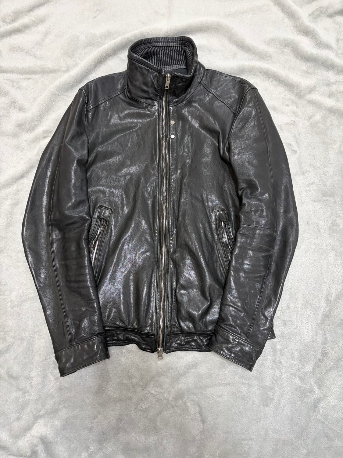 빈티지 램스킨 레더 하이넥 자켓 상품이미지6