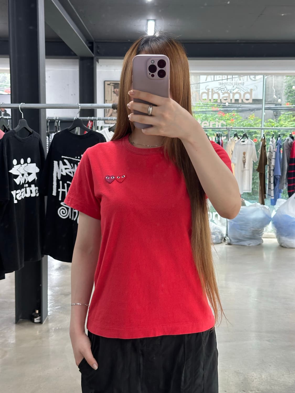 꼼데가르송 플레이 더블하트 반팔티 레드 상품이미지1