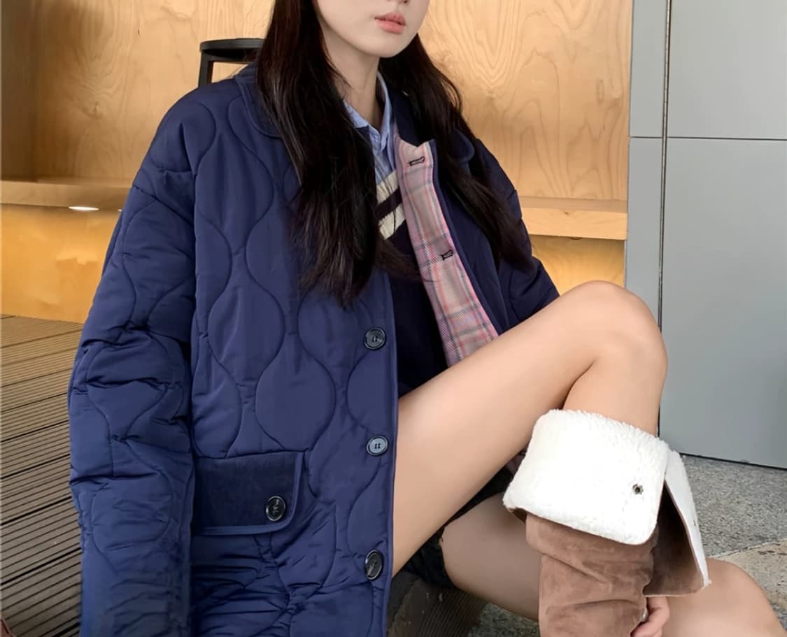 리버시블 체크 누빔 패딩 상품이미지3