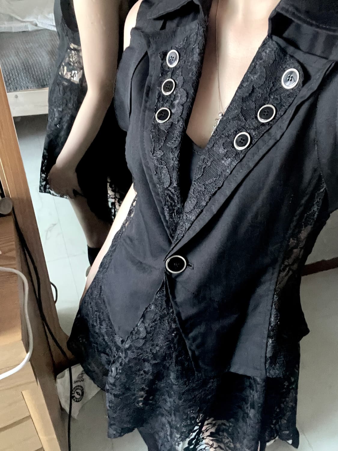 vintage black godic vest onepiece 상품이미지2