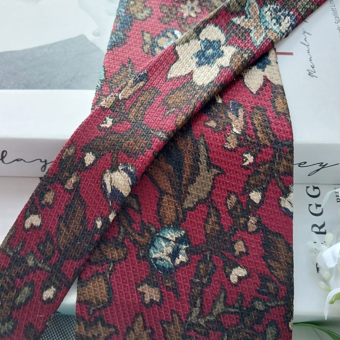 니노 세루티 실크 와인 플로럴 패턴 넥타이 9.5cm A+등급 K1513 상품이미지3