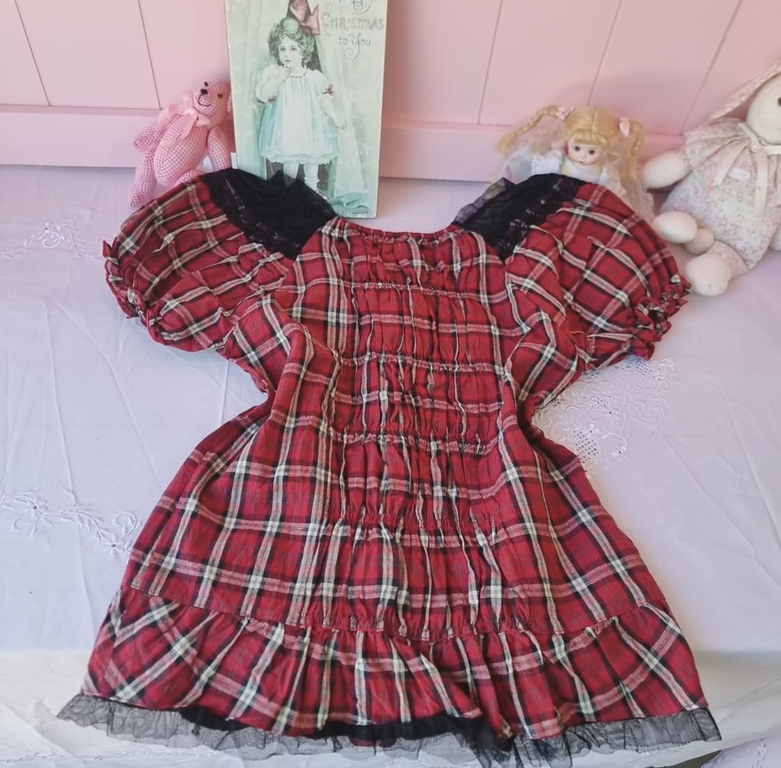 엑시즈팜(axes femme) 레드 체크 레이스 블라우스 상품이미지4