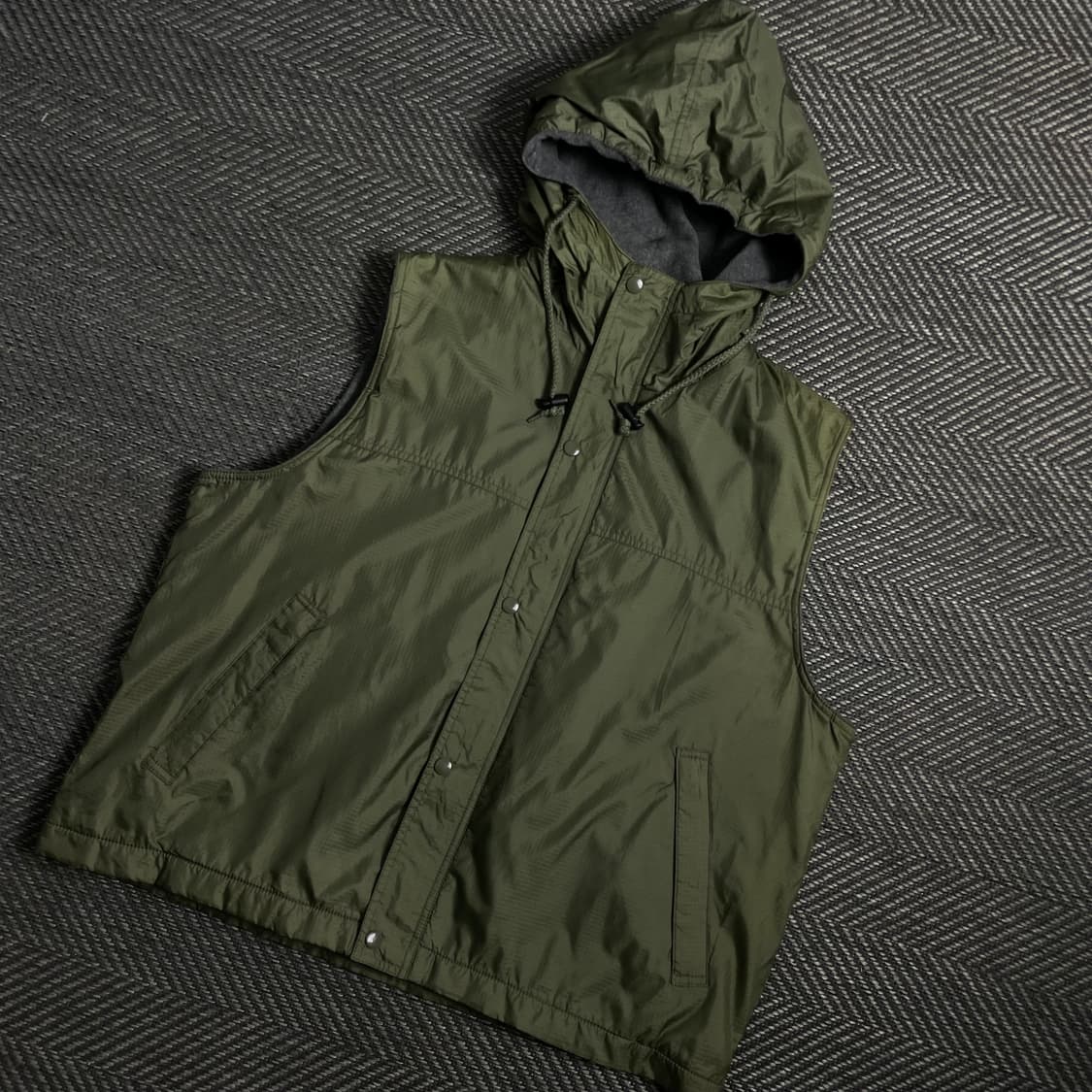 빈티지 립스탑 나일론 기모 후드 베스트 카키 y 4770 상품이미지1