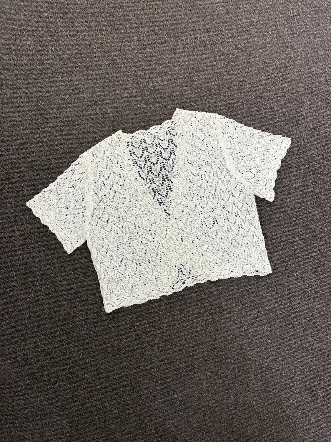 OS)Japanese vintage 여성 펀칭 디자인 반팔 시트 가디건 상품이미지6